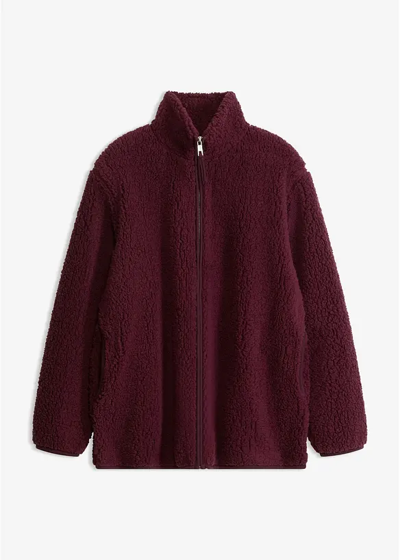 Sweatjacke aus Teddyfleece in rot von vorne - bonprix