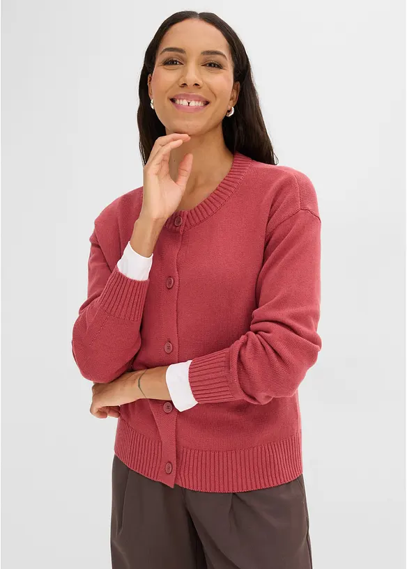 Verkürzte Strickjacke aus Baumwoll-Mix in rot von vorne (im Anschnitt) - bonprix