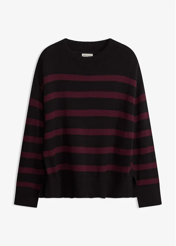 Feinstrickpullover aus Baumwoll-Mix in schwarz von vorne - bonprix