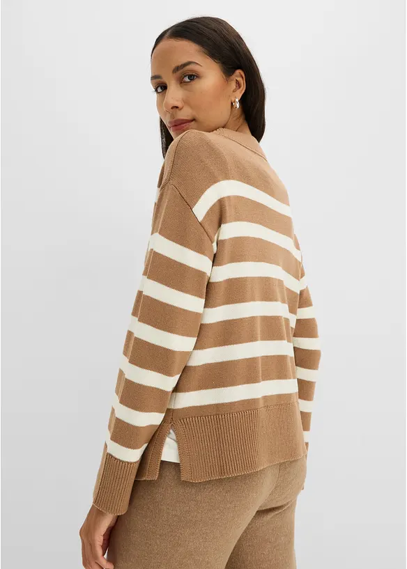 Feinstrickpullover aus Baumwoll-Mix in braun von hinten (im Anschnitt) - bonprix