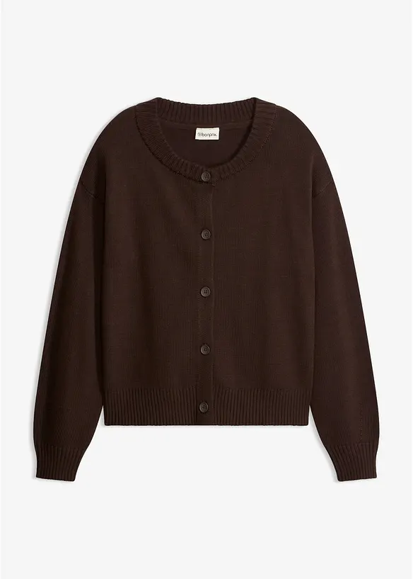 Verkürzte Strickjacke aus Baumwoll-Mix in braun von vorne - bonprix Verkürzte Strickjacke aus Baumwoll-Mix in braun von vorne - bonprix