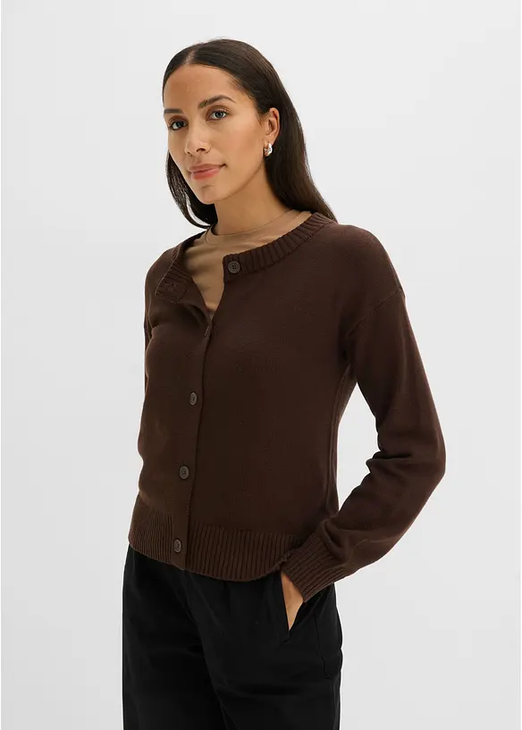 Verkürzte Strickjacke aus Baumwoll-Mix in braun von vorne (im Anschnitt) - bonprix Verkürzte Strickjacke aus Baumwoll-Mix in braun von vorne (im Anschnitt) - bonprix