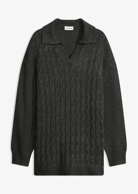 Zopfstrick-Pullover aus Viskose-Mix in grau von vorne - bonprix