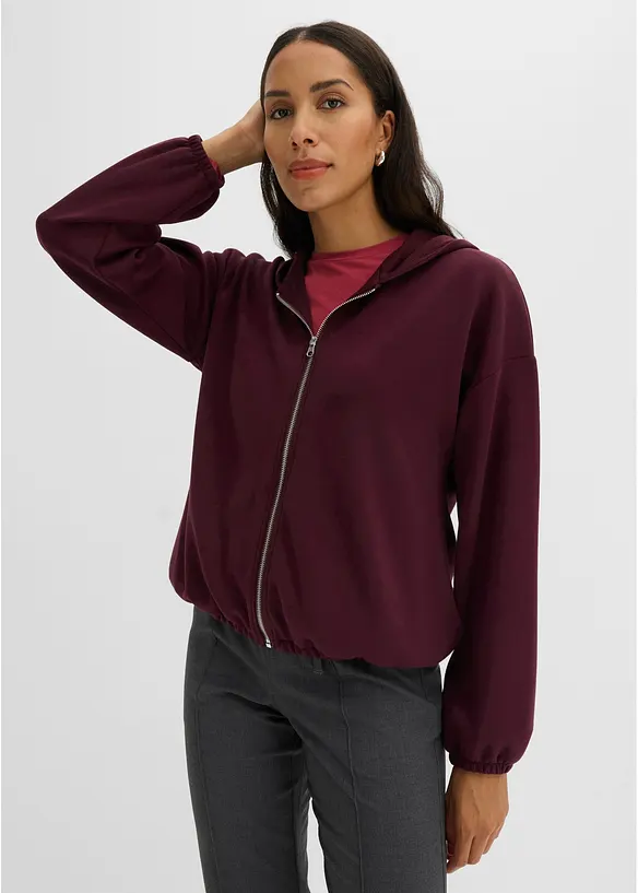Kapuzen-Sweatjacke mit Ballonsaum in rot von vorne (im Anschnitt) - bonprix Kapuzen-Sweatjacke mit Ballonsaum in rot von vorne (im Anschnitt) - bonprix