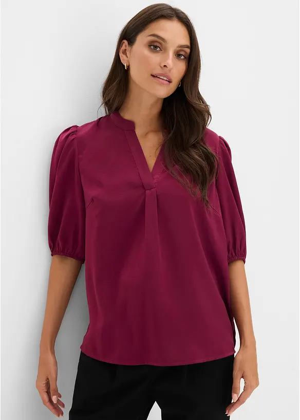 Tunikabluse aus fließendem Satin in lila von vorne (im Anschnitt) - bonprix