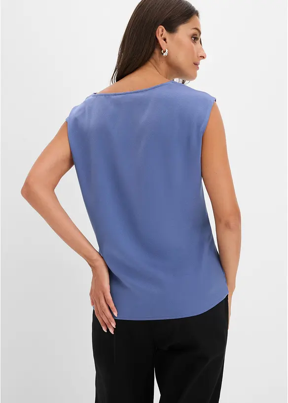 Blusentop aus fließendem Satin in blau von hinten (im Anschnitt) - bonprix