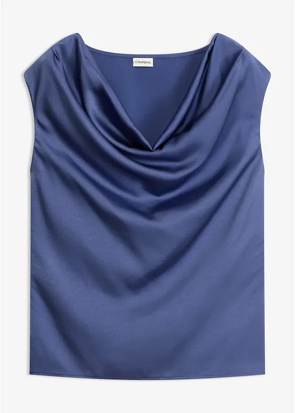 Blusentop aus fließendem Satin in blau von vorne - bonprix