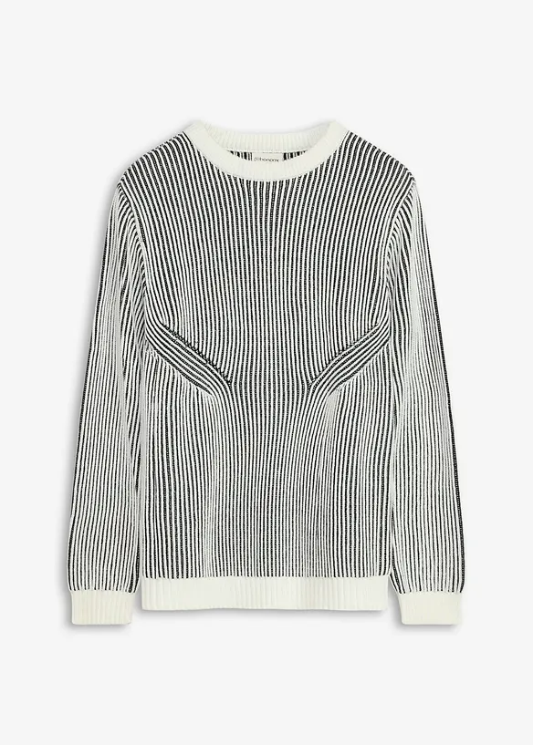 Grobstrick-Pullover aus Baumwoll-Mix in schwarz von vorne - bonprix