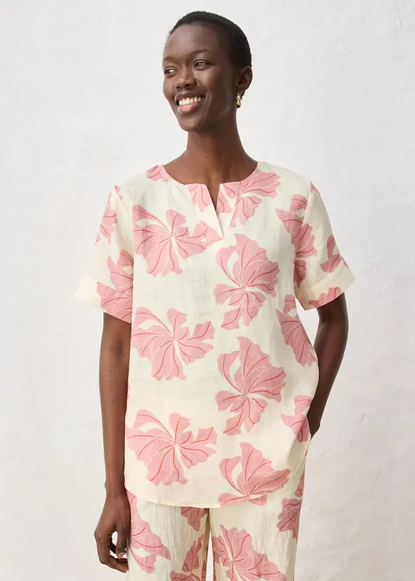 Tunika aus reinem Leinen in beige von vorne (im Anschnitt) - bonprix