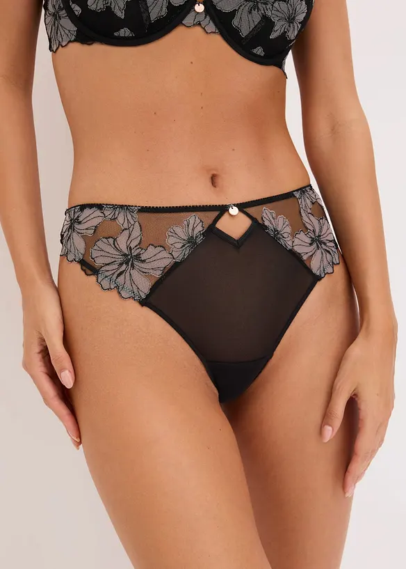 String mit edler Stickerei in schwarz von vorne - bonprix