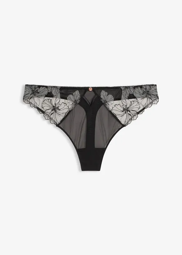 String mit edler Stickerei in schwarz von vorne - bonprix