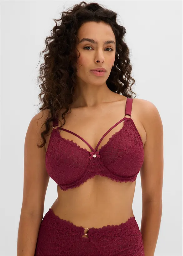 Minimizer-BH mit dekorativen Straps in lila von vorne (im Anschnitt) - bonprix