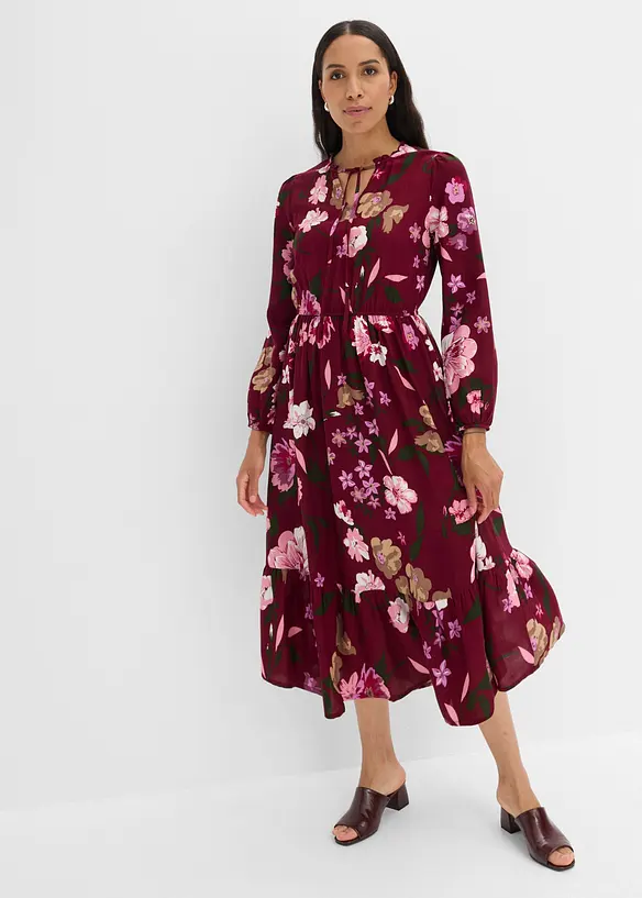 Midikleid aus fließender Viskose in rot von vorne (Totalaufnahme) - bonprix