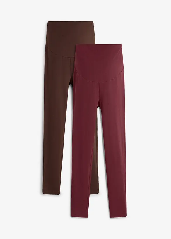 Umstandsleggings aus Bio-Baumwolle (2er Pack) in braun von vorne - bonprix