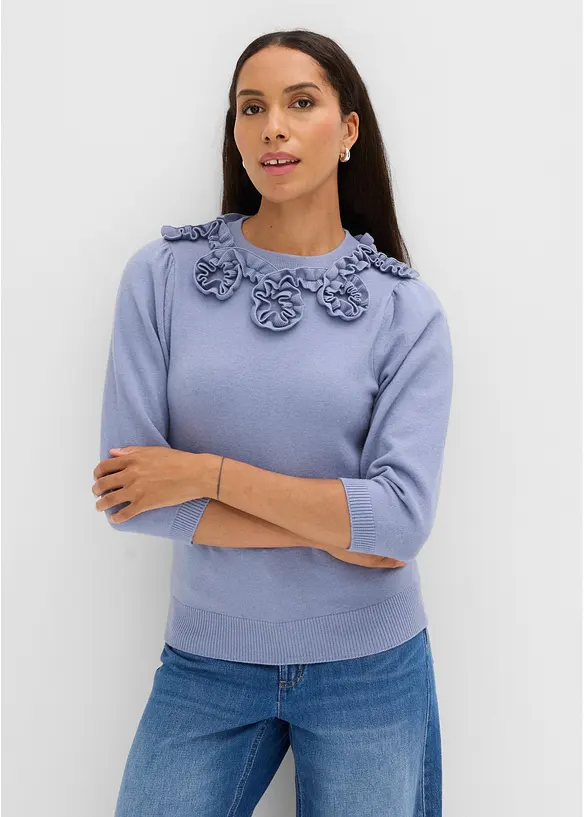 Pullover mit Puffärmeln in blau von vorne (im Anschnitt) - bonprix