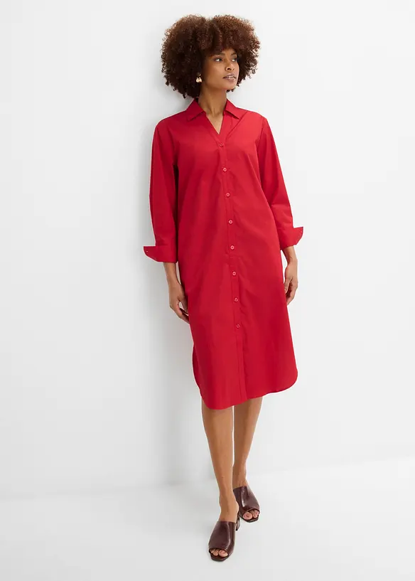 Hemdblusenkleid aus Baumwolle in rot von vorne (Totalaufnahme) - bonprix Hemdblusenkleid aus Baumwolle in rot von vorne (Totalaufnahme) - bonprix