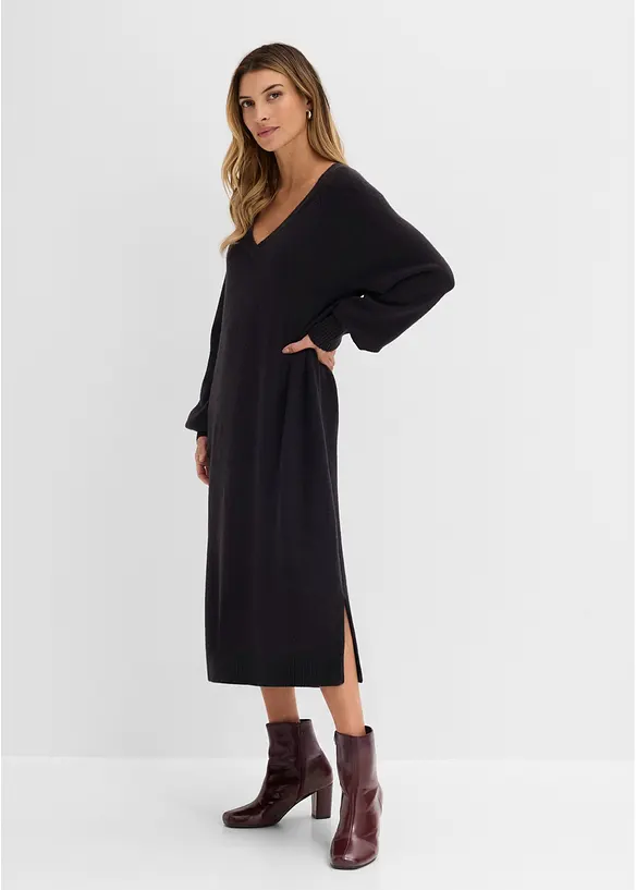 Oversized Strickkleid in Midilänge in schwarz von vorne (Totalaufnahme) - bonprix