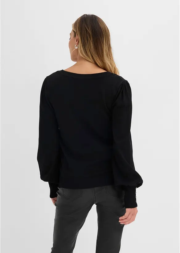 Feinstrickpullover aus Viskose-Mix in schwarz von hinten (im Anschnitt) - bonprix