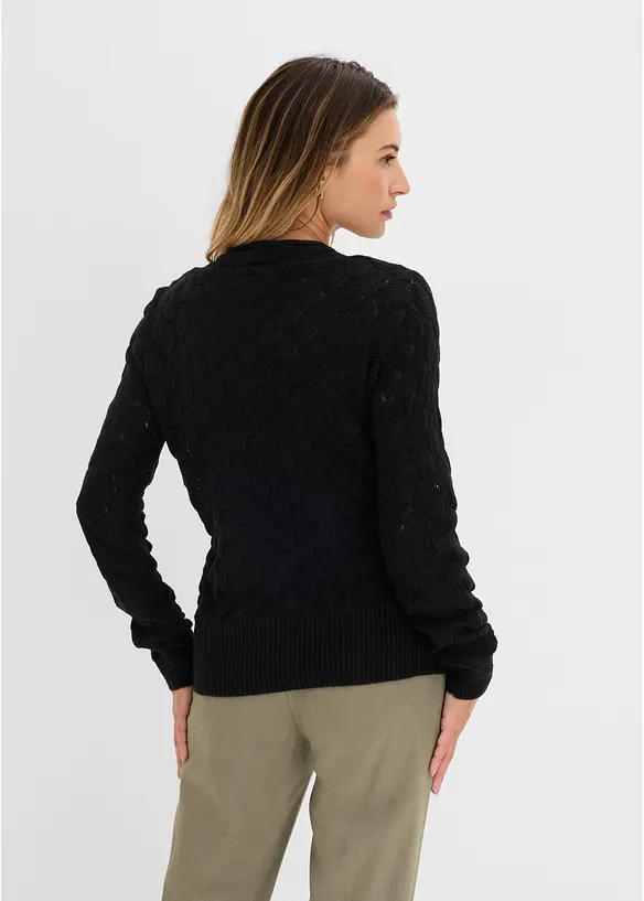 Ajour-Pullover in Wickeloptik in schwarz von hinten (im Anschnitt) - bonprix