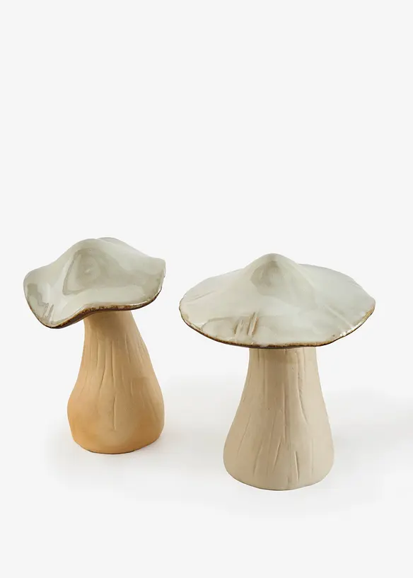 Deko-Objekte Pilze (2-tlg. Set) in beige von vorne - bonprix