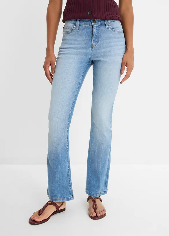 Bootcut Jeans High Waist, Komfort-Stretch in blau von vorne - bonprix