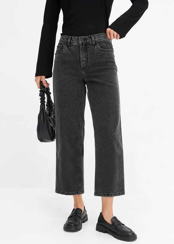 Wide-Leg-Jeans Mid Waist in schwarz von vorne - bonprix