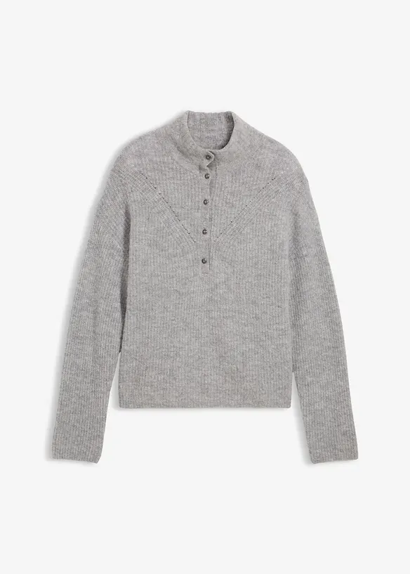 Oversize-Wollpullover mit Alpaka in grau von vorne - bonprix