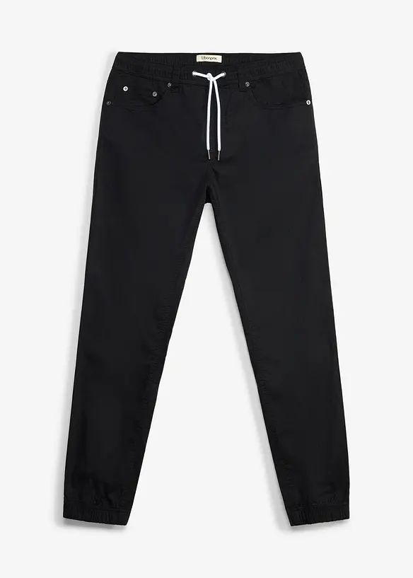 Regular-Fit Stretch-Schlupfhose, Tapered in schwarz von vorne - bonprix