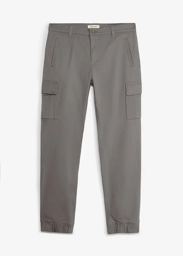 Regular Fit Stretch-Cargohose, Tapered in grau von vorne - bonprix