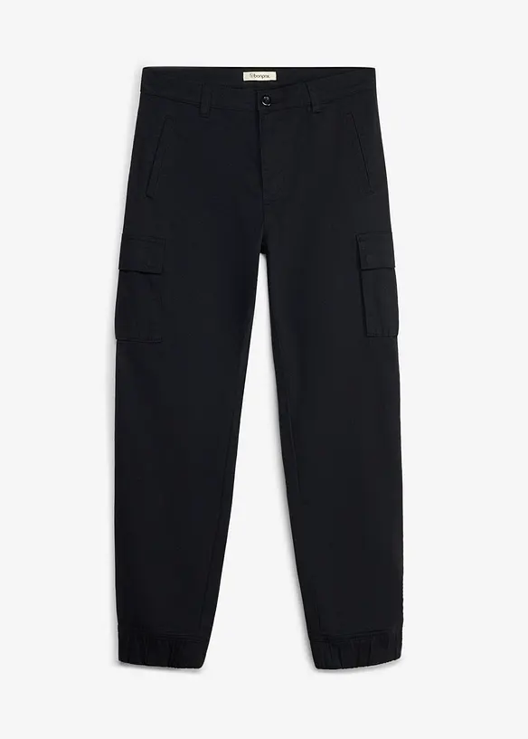 Regular Fit Stretch-Cargohose, Tapered in schwarz von vorne - bonprix