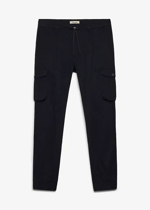 Regular Fit Cargohose aus reiner Baumwolle, Tapered in schwarz von vorne - bonprix