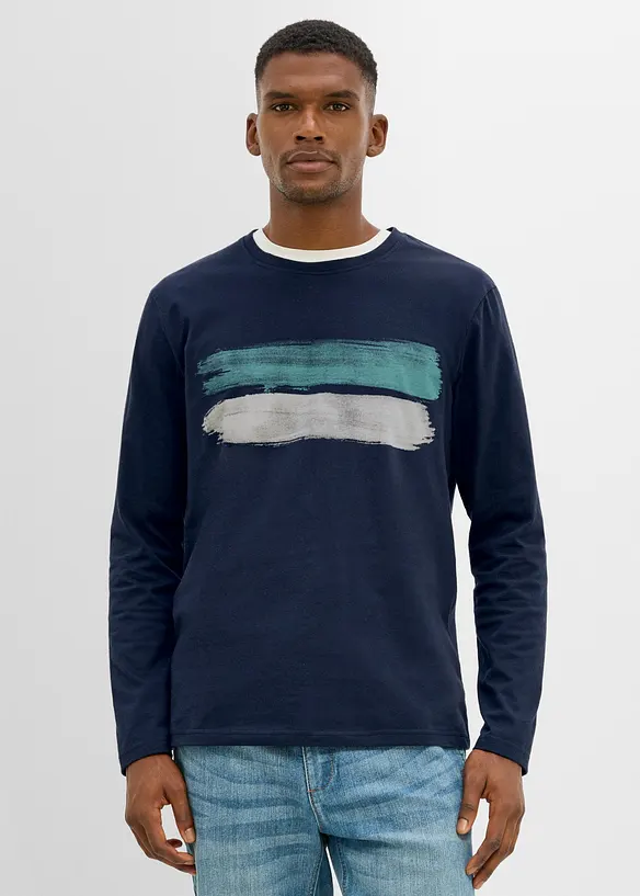 Langarmshirt aus reiner Bio-Baumwolle in blau von vorne (im Anschnitt) - bonprix Langarmshirt aus reiner Bio-Baumwolle in blau von vorne (im Anschnitt) - bonprix