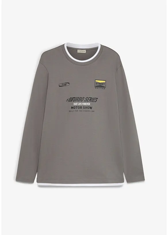 Langarmshirt in 2-in-1-Optik aus reiner Bio-Baumwolle in grau von vorne - bonprix Langarmshirt in 2-in-1-Optik aus reiner Bio-Baumwolle in grau von vorne - bonprix
