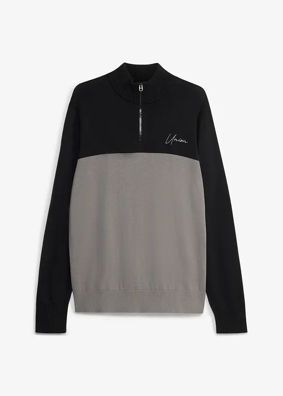 Troyer-Pullover in Regular Fit in schwarz von vorne - bonprix