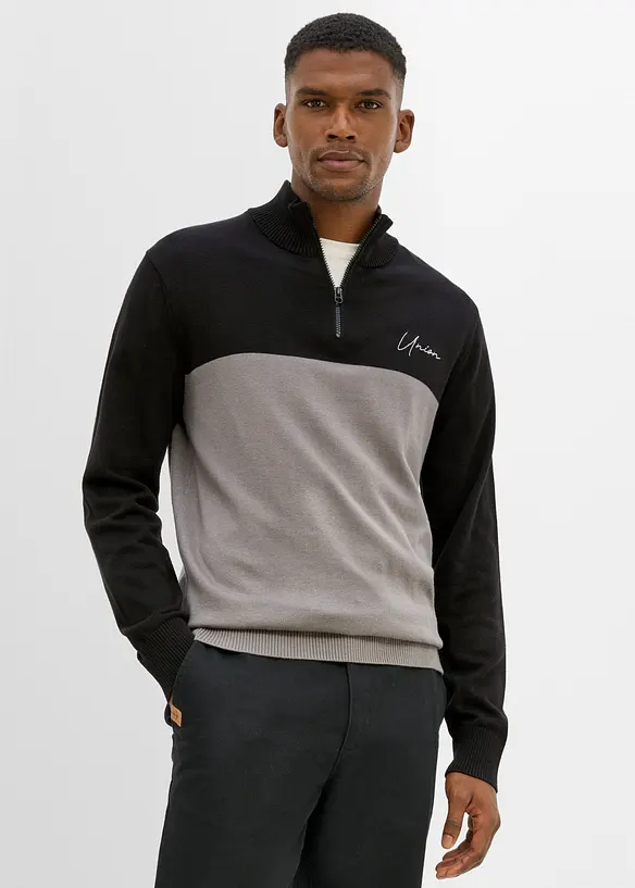 Troyer-Pullover in Regular Fit in schwarz von vorne (im Anschnitt) - bonprix