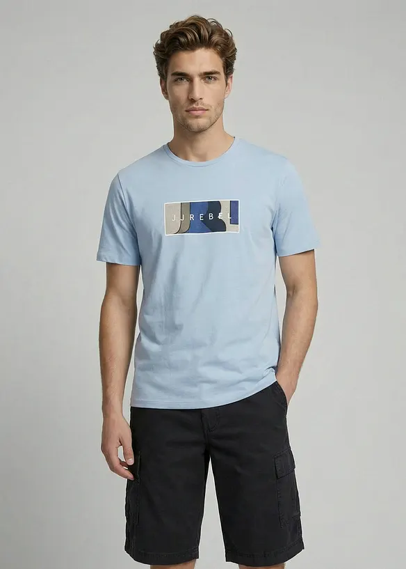 JJ REBEL T-Shirt aus reiner Baumwolle in blau von vorne (im Anschnitt) - JJ REBEL