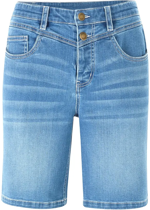 Jeans-Bermuda Slim Fit Mid Waist in blau von vorne - bonprix