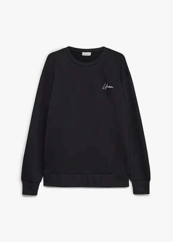 Sweatshirt aus reiner Bio Baumwolle, Loose Fit in schwarz von vorne - bonprix