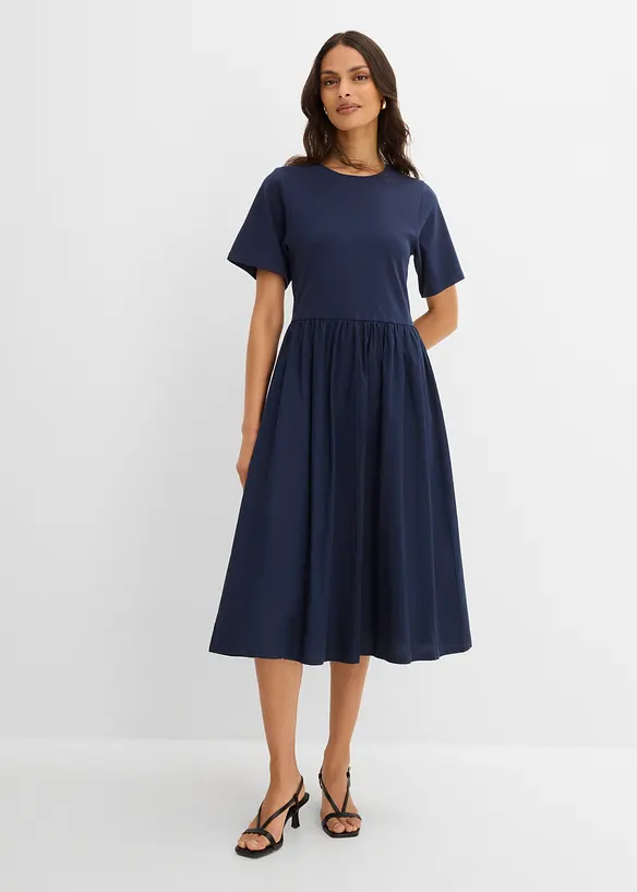 Midikleid aus Materialmix in blau von vorne (Totalaufnahme) - bonprix Midikleid aus Materialmix in blau von vorne (Totalaufnahme) - bonprix