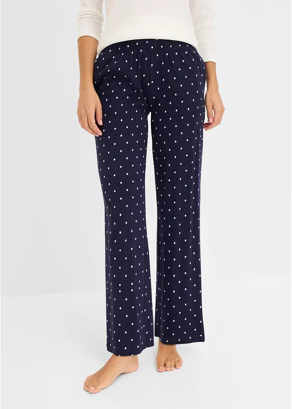 Lange Pyjamahose aus reiner Baumwolle (2er Pack) in blau von vorne - bonprix