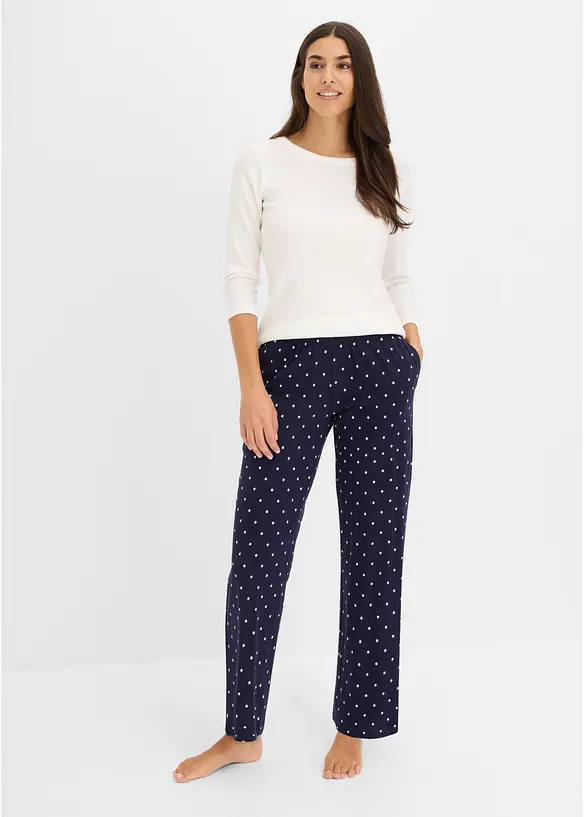 Lange Pyjamahose aus reiner Baumwolle (2er Pack) in blau im Look von vorne (Totalaufnahme) - bonprix
