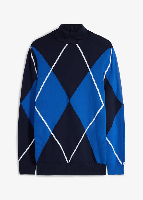 Rollkragenpullover aus reiner Baumwolle in blau von vorne - bonprix