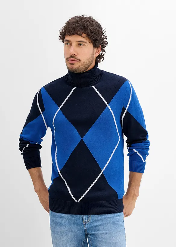 Rollkragenpullover aus reiner Baumwolle in blau von vorne (im Anschnitt) - bonprix