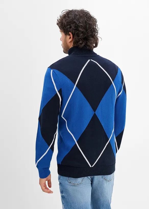 Rollkragenpullover aus reiner Baumwolle in blau von hinten (im Anschnitt) - bonprix