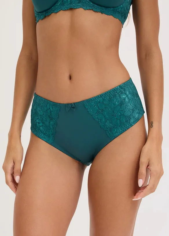 Maxislip mit zarter Spitze (2er Pack) in petrol von vorne - bonprix