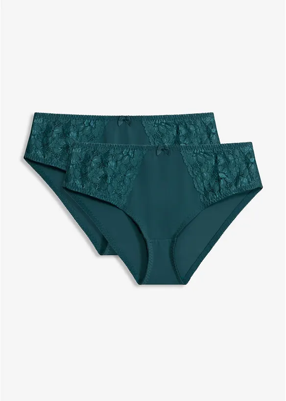 Maxislip mit zarter Spitze (2er Pack) in petrol von vorne - bonprix