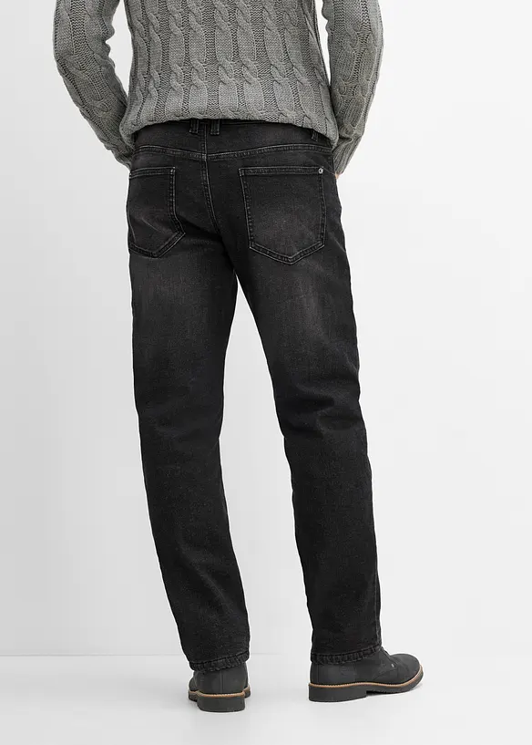 Thermo Relaxed-Fit-Jeans mit Dehnbund, Straight in schwarz von hinten - bonprix