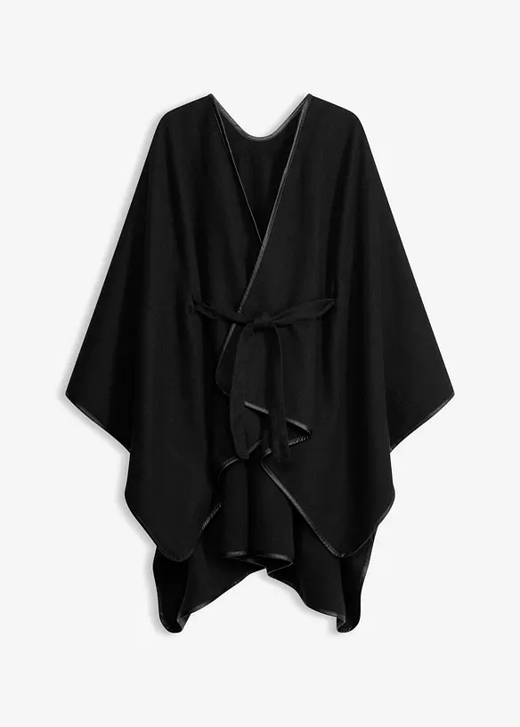 Poncho mit Paspel in Lederoptik in schwarz von vorne - bonprix