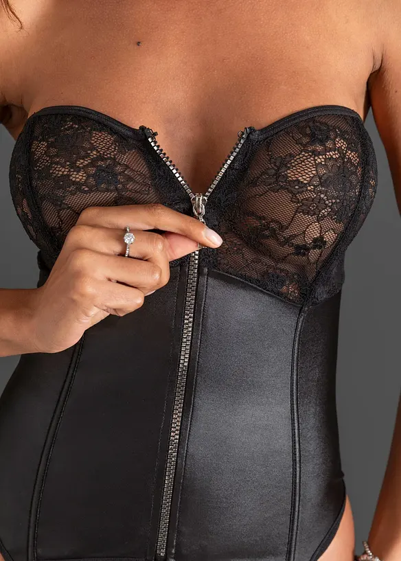 Corsage mit Strapshaltern und String (2-tlg.Set) in schwarz (Detailaufnahme) - bonprix