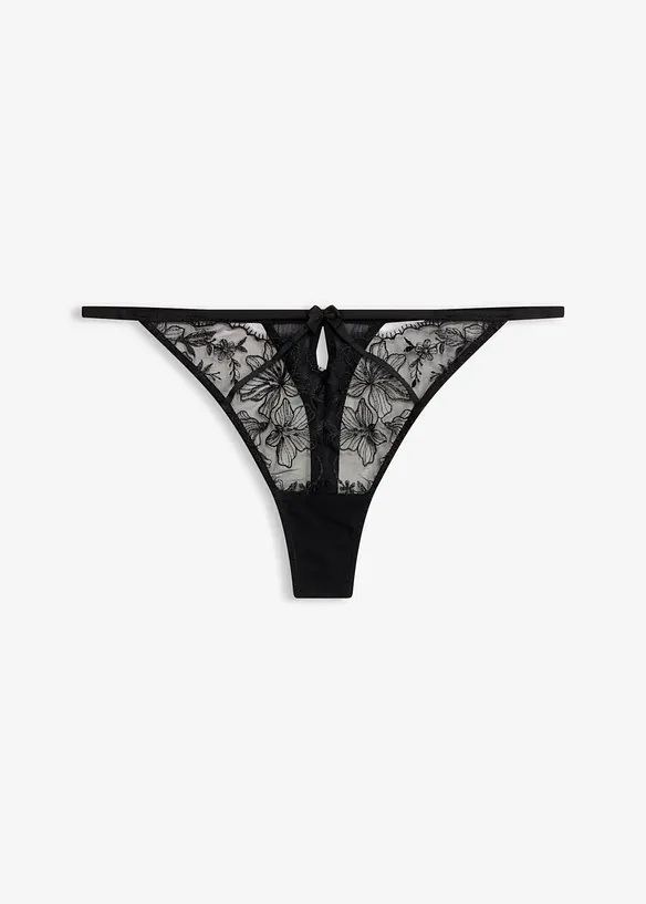String mit edler Stickerei in schwarz von vorne - bonprix